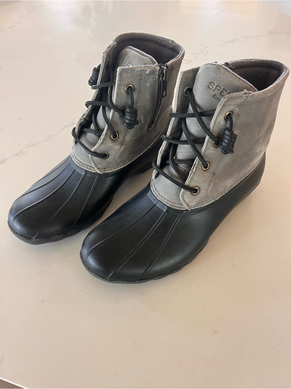 Sperry Gray Suede and Black Rubber Duck Boots